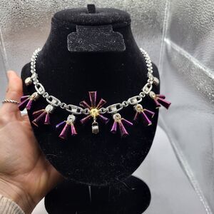 Talbots Rainbow Purple Oil Spill Statement Collar Necklace